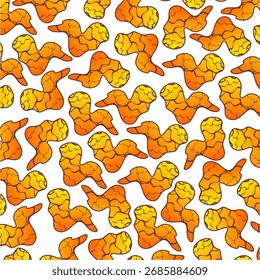 Fried chicken pattern background. Fried chicken seamless pattern background. Fast food fried chicken illustration. Chicken wing pattern. Fast food vector illustration. Gradient fast food.