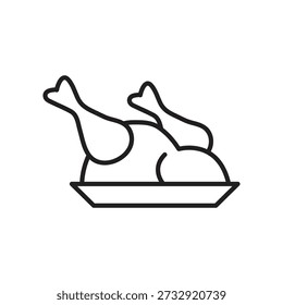 Fried Chicken in Plate Icon Vector Illustration, Food Plate Line Icon with Fried Chicken..eps