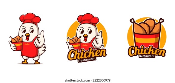 Fried Chicken Restaurant Logo Cartoon Illustration
