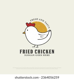 Diseño del logo del restaurante de pollo frito con estilo grunge, icono del restaurante de pollo retro ilustración vectorial