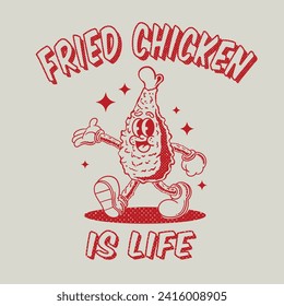 fried  chicken retro cartoon colorless 