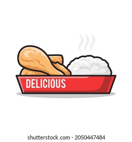 fried chicken and rice Fast food meal and snack menu in cute line art illustration style