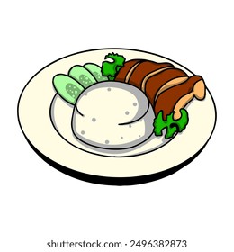 fried chicken with rice vector