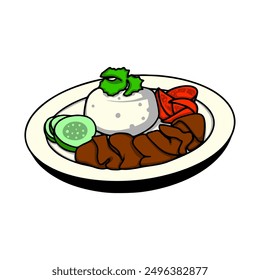 Pollo frito con Vector de arroz