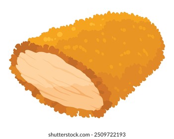 Fried chicken in roll. Crispy fried chicken piece isolated on white background. Beautiful delicious in cartoon style. Fresh fast food fry meat