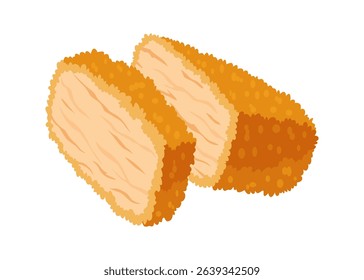 Fried chicken in roll. Crispy fried chicken piece isolated on white background. Beautiful delicious in cartoon style. Fresh fast food fry meat