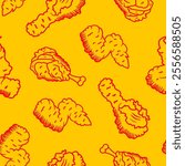 fried chicken seamless pattern background. doodle fried chicken pattern background. fast food background. Chicken leg pattern. Chicken wings pattern. burger.