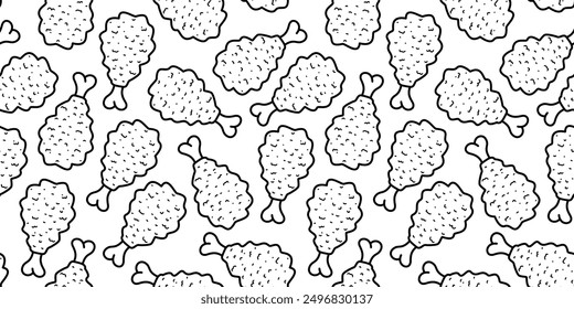 fried chicken seamless pattern background. doodle fried chicken pattern background. fast food background. Chicken leg seamless pattern. Chicken drumstick pattern