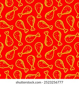 fried chicken seamless pattern background. doodle fried chicken pattern background. Fried chicken doodle pattern. fast food background.