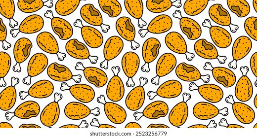 fundo de padrão sem emenda de frango frito. doodle fundo de padrão de frango frito. Padrão de frango frito com garatuja. fundo de fast food.