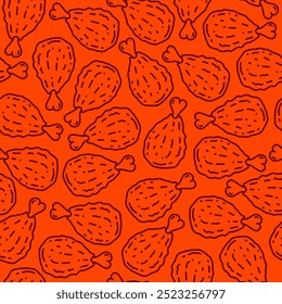 fried chicken seamless pattern background. doodle fried chicken pattern background. Fried chicken doodle pattern. fast food background.
