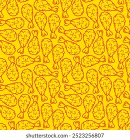 fundo de padrão sem emenda de frango frito. doodle fundo de padrão de frango frito. Padrão de frango frito com garatuja. fundo de fast food.