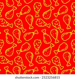 fried chicken seamless pattern background. doodle fried chicken pattern background. Fried chicken doodle pattern. fast food background.