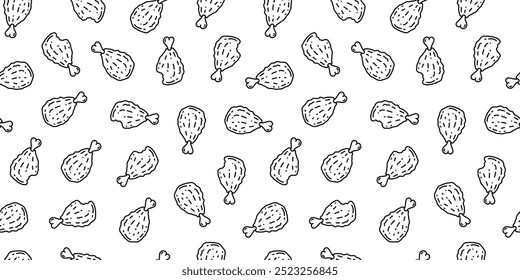 fried chicken seamless pattern background. doodle fried chicken pattern background. Fried chicken doodle pattern. fast food background.