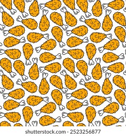 fried chicken seamless pattern background. doodle fried chicken pattern background. Fried chicken doodle pattern. fast food background.