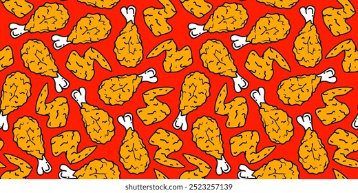 fried chicken seamless pattern background. doodle fried chicken pattern background. Fried chicken doodle pattern. fast food background.