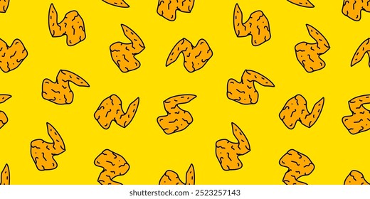 fundo de padrão sem emenda de frango frito. doodle fundo de padrão de frango frito. Padrão de frango frito com garatuja. fundo de fast food.