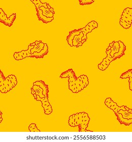 fried chicken seamless pattern background. doodle fried chicken pattern background. fast food background. Chicken leg pattern. Chicken wings pattern. burger.