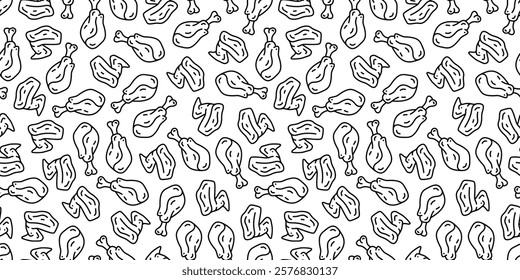 fried chicken seamless pattern background. doodle fried chicken pattern background. fast food background. Chicken leg pattern. Chicken wings pattern.