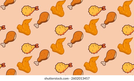 Fried chicken seamless pattern background. Fried chicken pattern. Fast food pattern background. Chicken leg. Perfect for fabrics, textile, wallpaper, and decor. SSTKbackgrounds