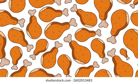 Fried chicken seamless pattern background. Fried chicken pattern. Fast food pattern background. Chicken leg. Perfect for fabrics, textile, wallpaper, and decor. SSTKbackgrounds