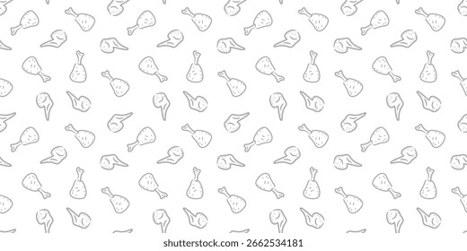 fried chicken seamless pattern background. doodle fried chicken pattern background. Fried chicken doodle pattern. Chicken wings pattern.