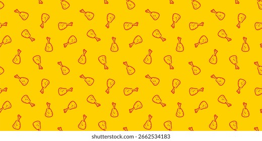 fried chicken seamless pattern background. doodle fried chicken pattern background. Fried chicken doodle pattern. Chicken wings pattern.