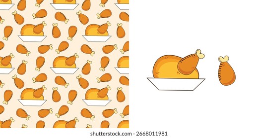 Fried chicken seamless pattern background. Fried chicken pattern. Fast food pattern background. Perfect for fabrics, textile, wallpaper, and decor. SSTKbackgrounds