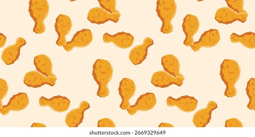 Fried chicken seamless pattern background. Fried chicken pattern. Fast food pattern background. Perfect for fabrics, textile, wallpaper, and decor. SSTKbackgrounds