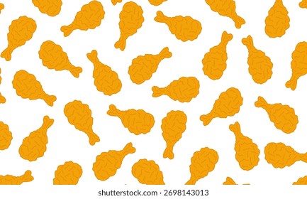 Fried Chicken seamless pattern. Crispy Drumstick Seamless Vector Design. fried chicken on transparent background. Perfect for fast food branding, packaging, restaurant menus