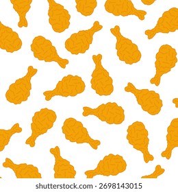 Fried Chicken seamless pattern. Crispy Drumstick Seamless Vector Design. fried chicken on transparent background. Perfect for fast food branding, packaging, restaurant menus
