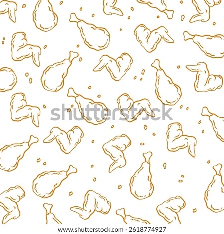 Fried Chicken Seamless Pattern Doodle Drawing Vector Illustration
