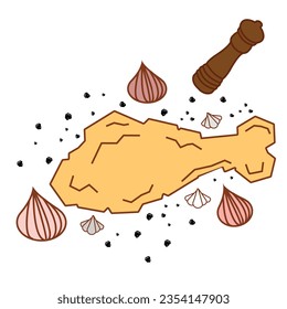 Fried chicken with its seasoning such as garlics, onions and black pepper