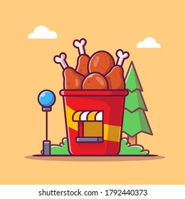 Fried Chicken Shop Cartoon Vector Icon Illustration. Food Shop Building Icon Concept Isolated Premium Vector. Flat Cartoon Style