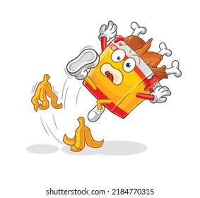 the fried chicken slipped on banana. cartoon mascot vector