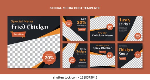 Fried Chicken Social Media Post Template. Food Banner For Restaurant And Cafe