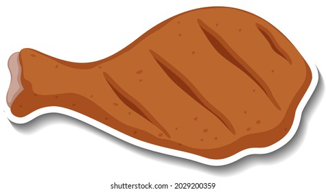 Fried chicken sticker on white background illustration