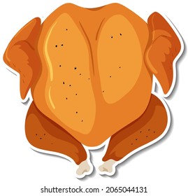 Pegatina de pollo frito en la ilustración de fondo blanco