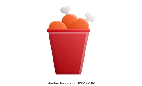 Fried chicken in strip bucket. Vector illustration isolated on white background. Website page and mobile app design.