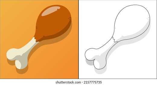 Fried chicken suitable for children's coloring page vector illustration