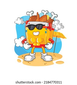 the fried chicken sunbathing in summer. character vector