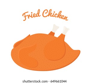 Fried chicken, tasty fast food. Whole meat, made in cartoon flat style.