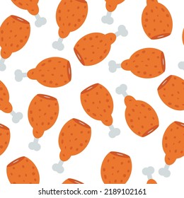 Fried Chicken Thigh, Drumstick Seamless Background Pattern