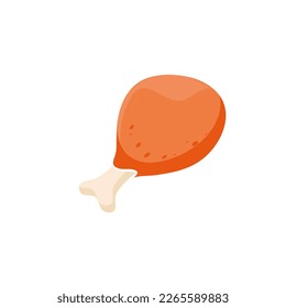 Fried chicken, chicken thighs icon, vector fried chicken icon, cute emoji with happy face, fastfood or grill menu design. Funny food happy meal for children. Kawaii food icon.