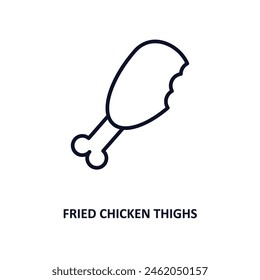 fried chicken thighs outline icon.  Thin line icon from bistro and restaurant collection. Editable vector isolated on white background