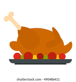 Fried chicken with tomatoes icon in flat style isolated on white background. Food symbol vector illustration