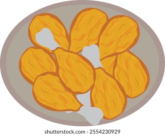 fried chicken top view,  fried chicken illustration vector.