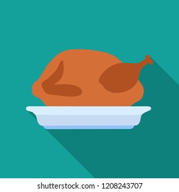 Fried chicken or turkey flat style icon. Vector illustration.