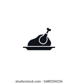 Fried chicken or turkey flat style icon design vector illustration. Food and drink vector illustration black on a white background