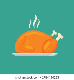 Fried chicken or turkey in flat style design. Vector illustration